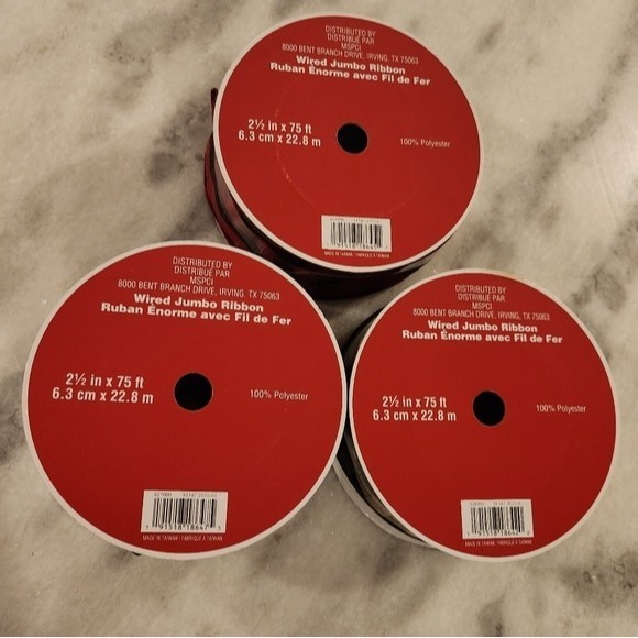 Buffalo Plaid Jumbo Wired Ribbon Bundle of 3 -Red, White, Tan And Black - Picture 2 of 4